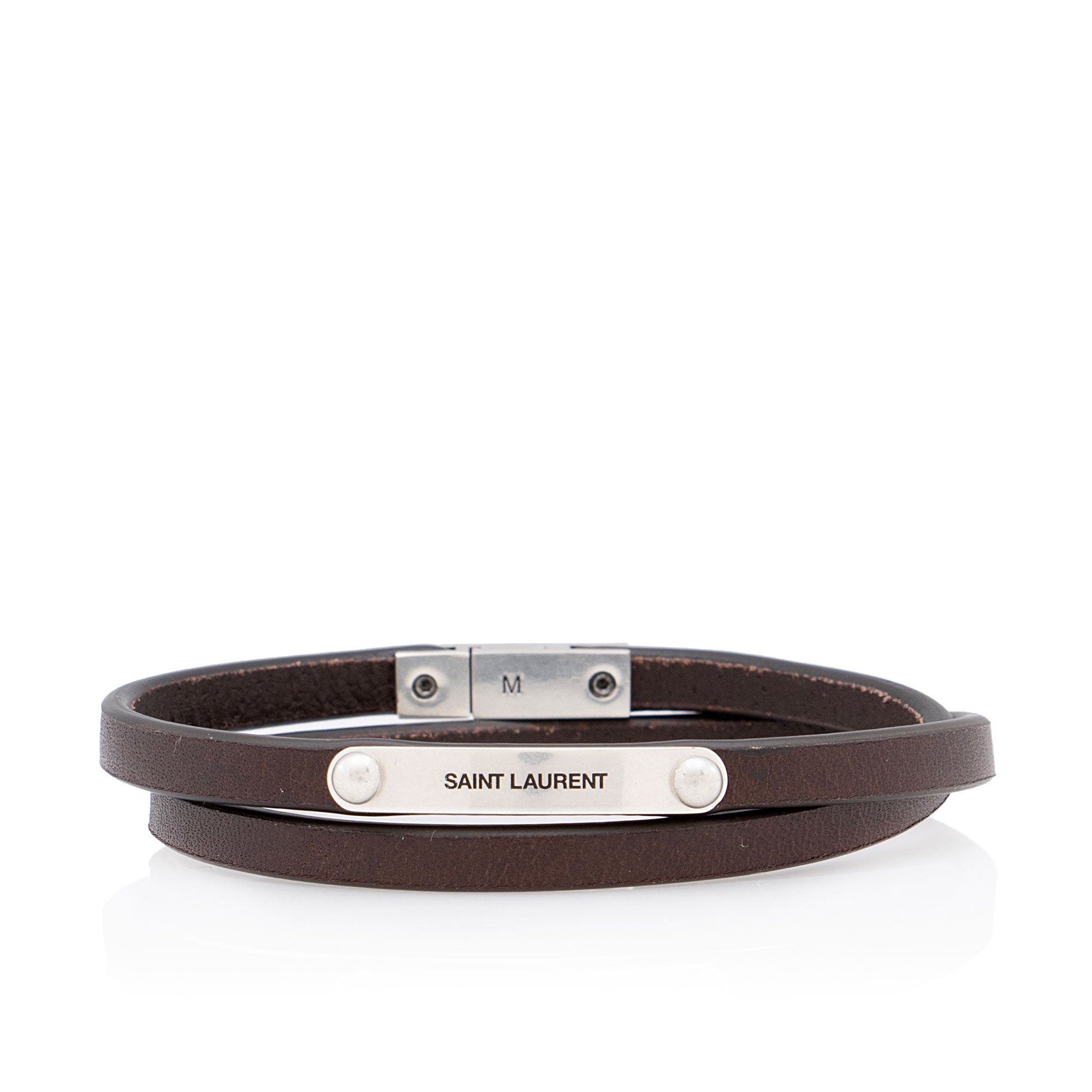Saint Laurent Leather ID Double Wrap Bracelet