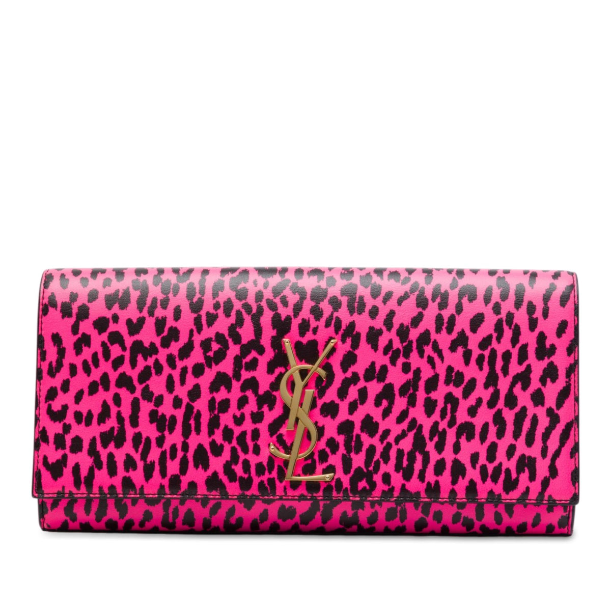 Saint Laurent Leather Leopard Print Monogram Cassandre Clutch