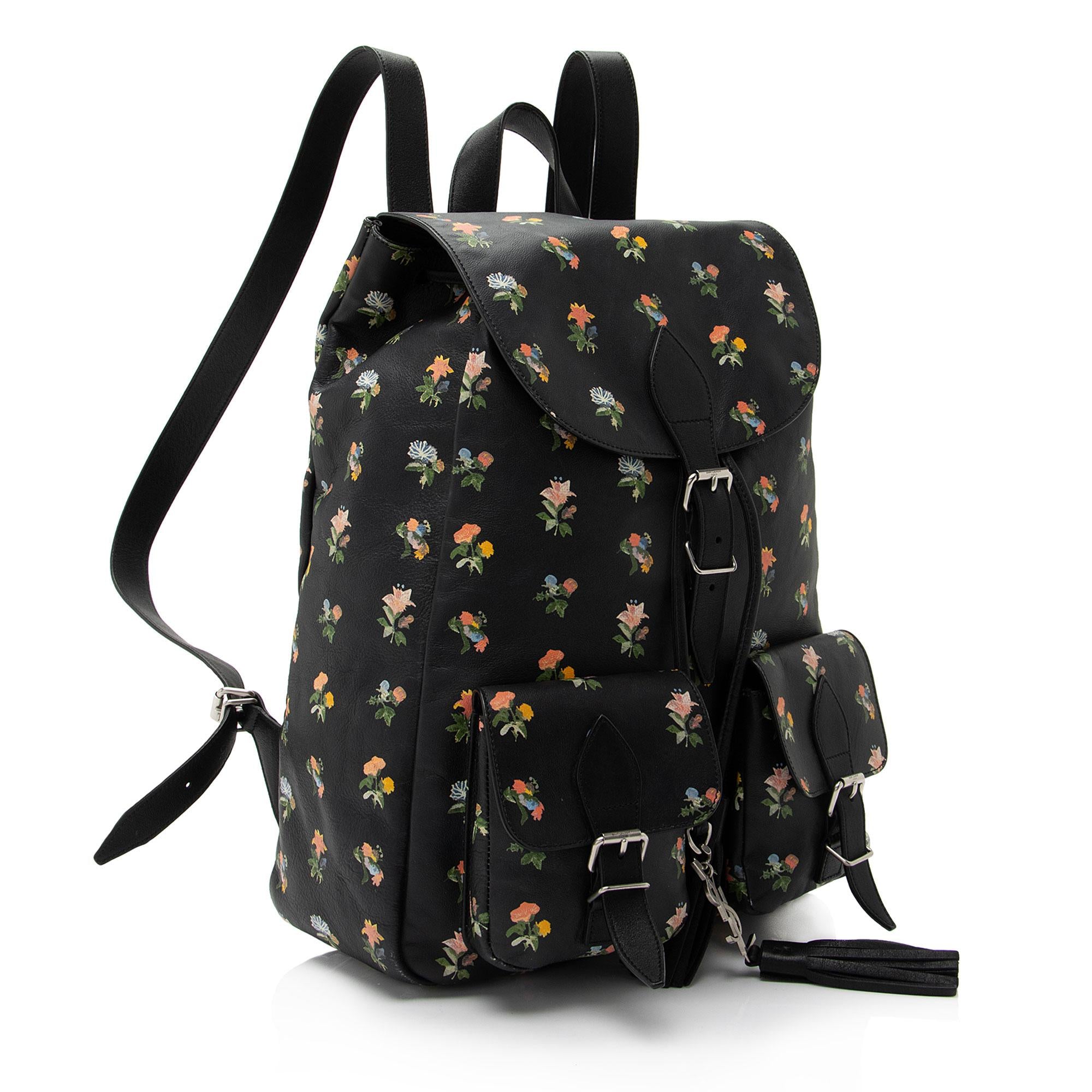 Saint Laurent Leather Prairie Floral Festival Backpack (SHF-VN9m0q)