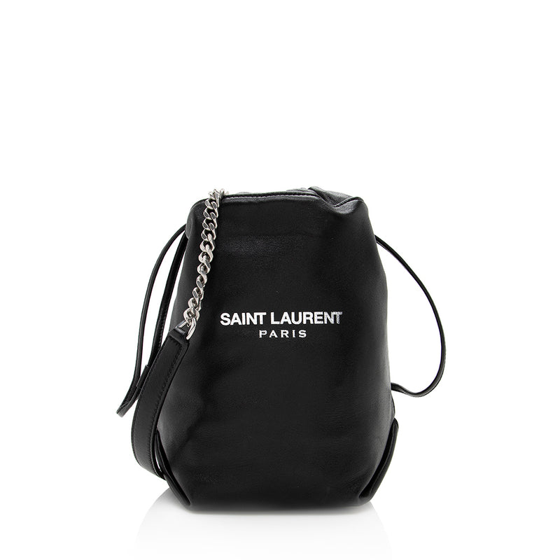 Saint Laurent Leather Logo Teddy Small Bucket Bag (SHF-19561)