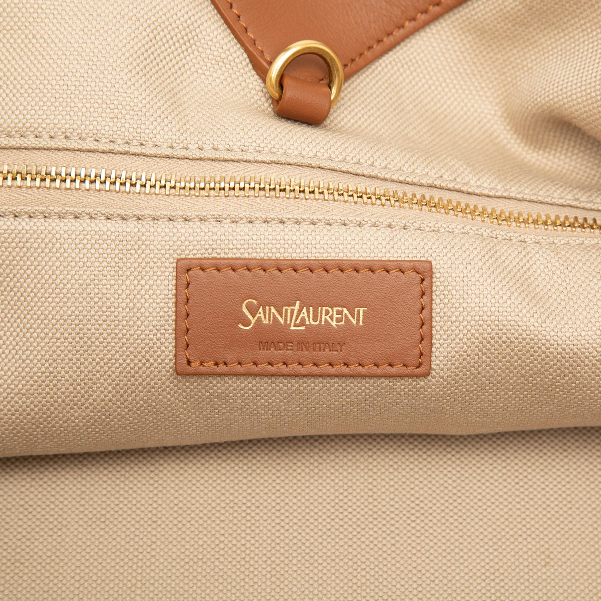 Saint Laurent Leather Trimmed Canvas Y Tote
