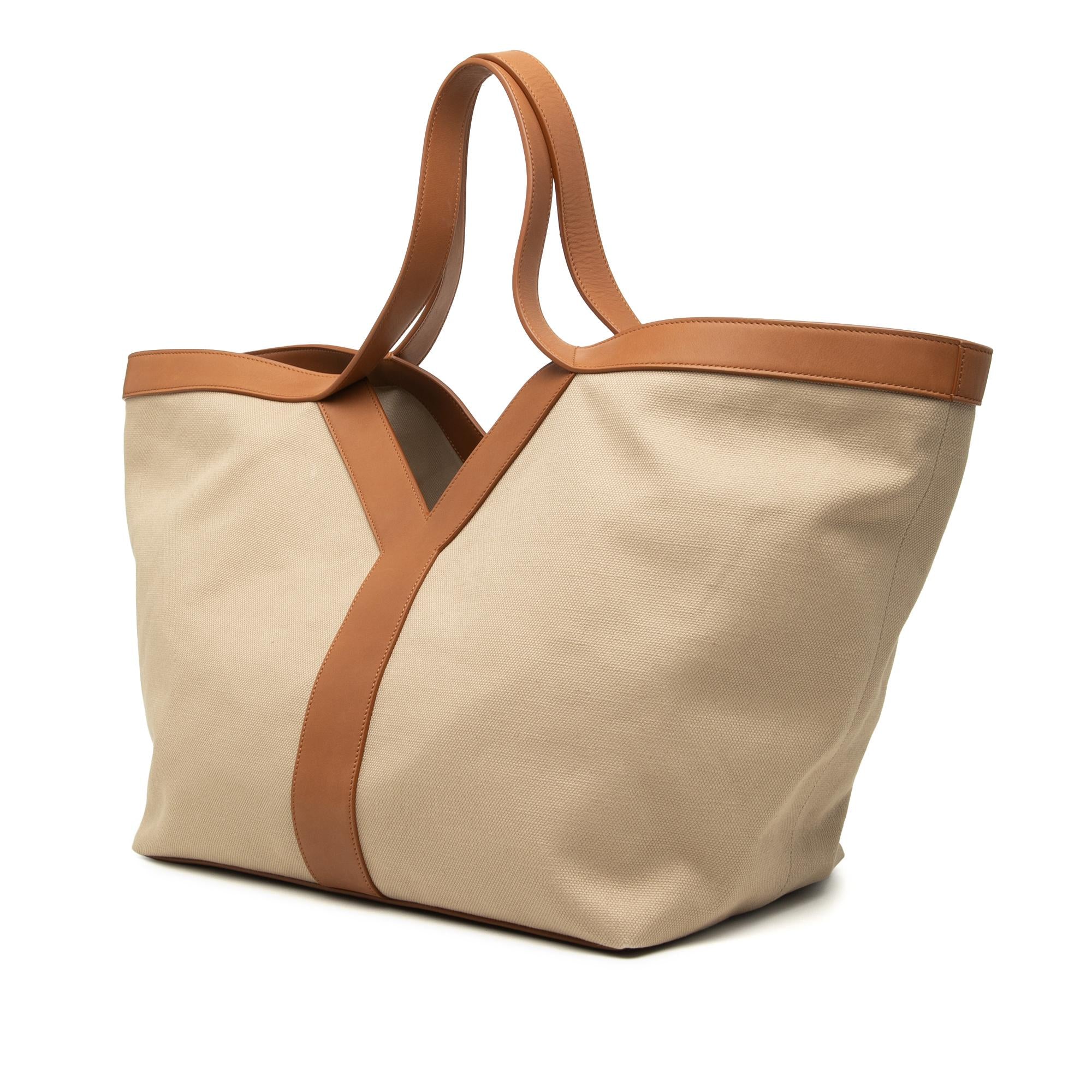 Saint Laurent Leather Trimmed Canvas Y Tote