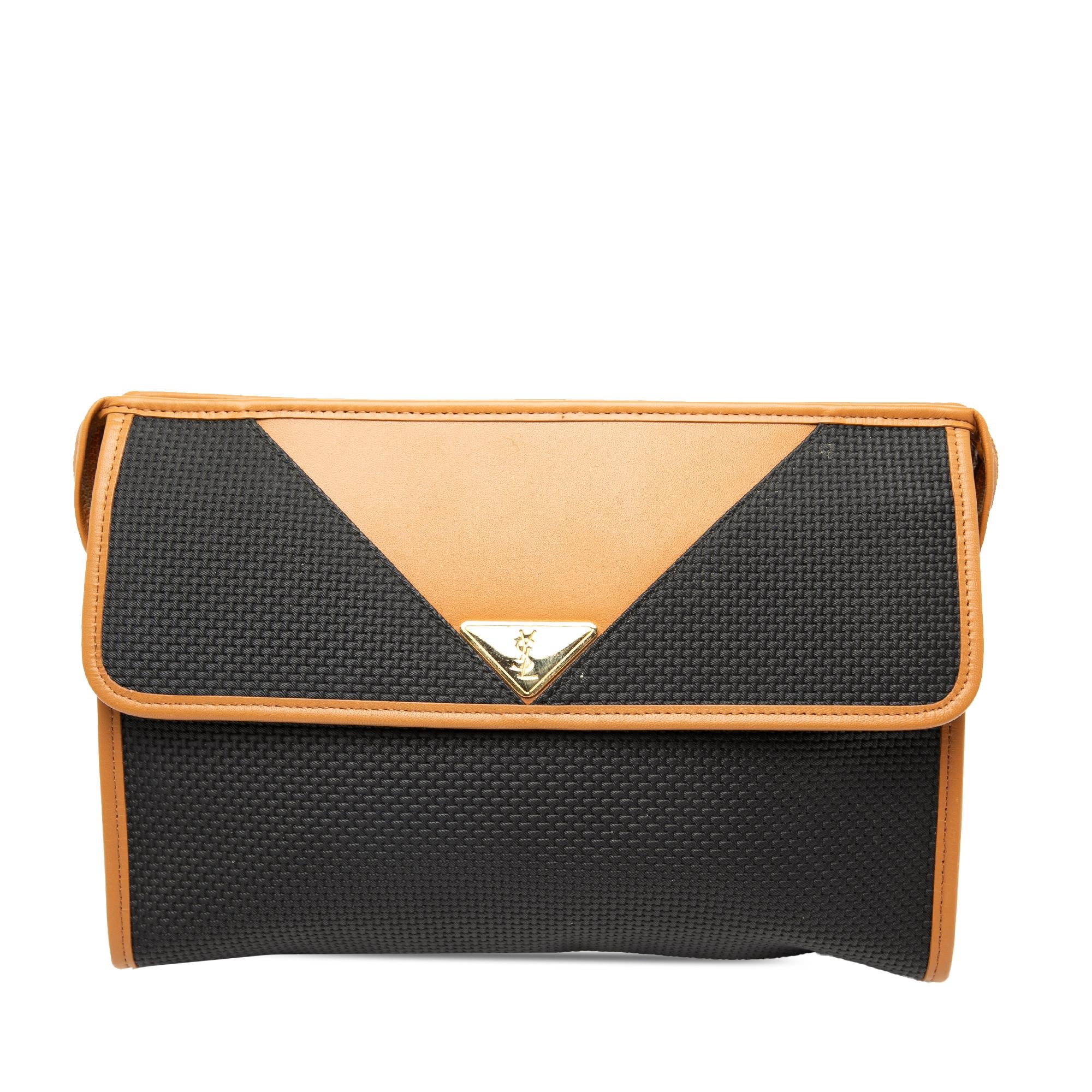 Saint Laurent Leather Trimmed Coated Canvas Clutch