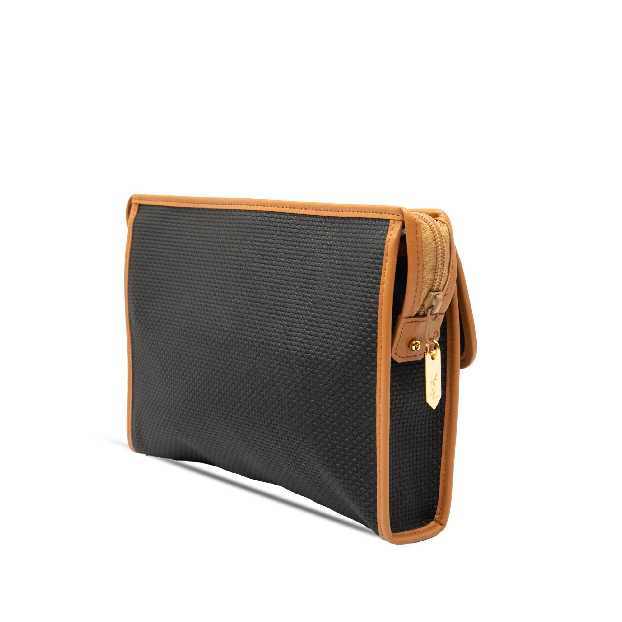 Saint Laurent Leather Trimmed Coated Canvas Clutch