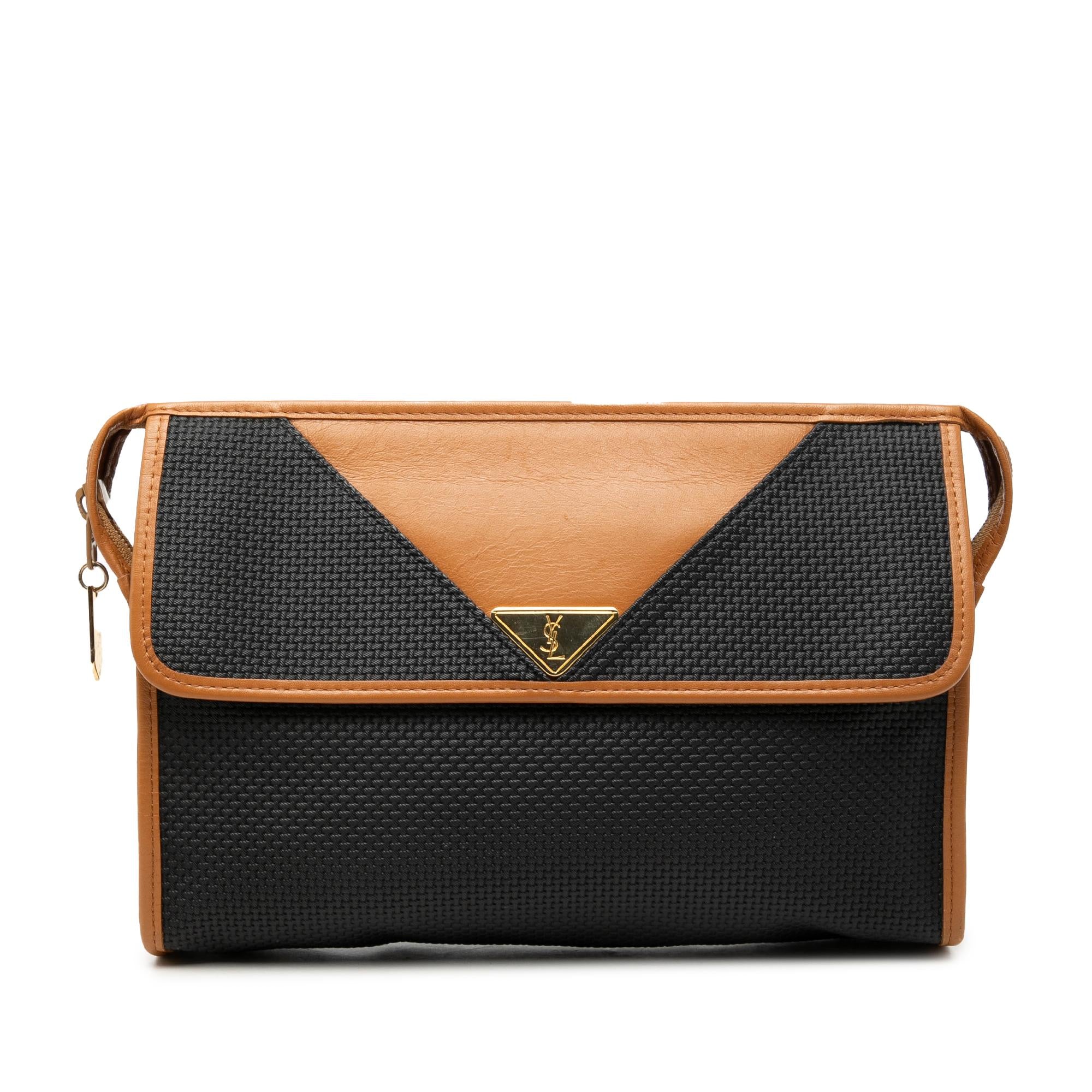Saint Laurent Leather Trimmed Coated Canvas Clutch