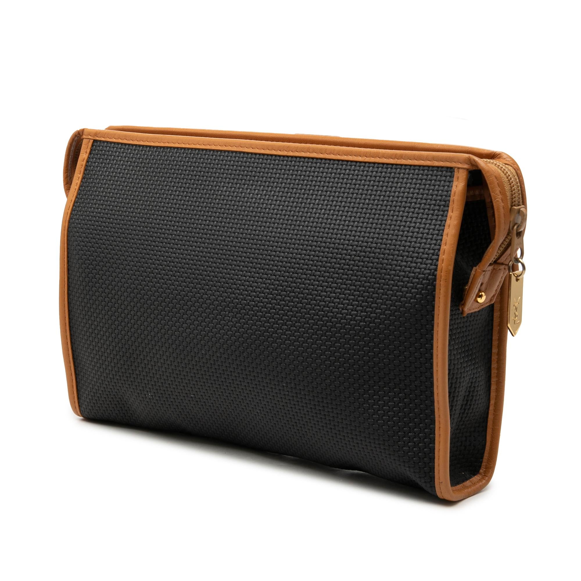 Saint Laurent Leather Trimmed Coated Canvas Clutch