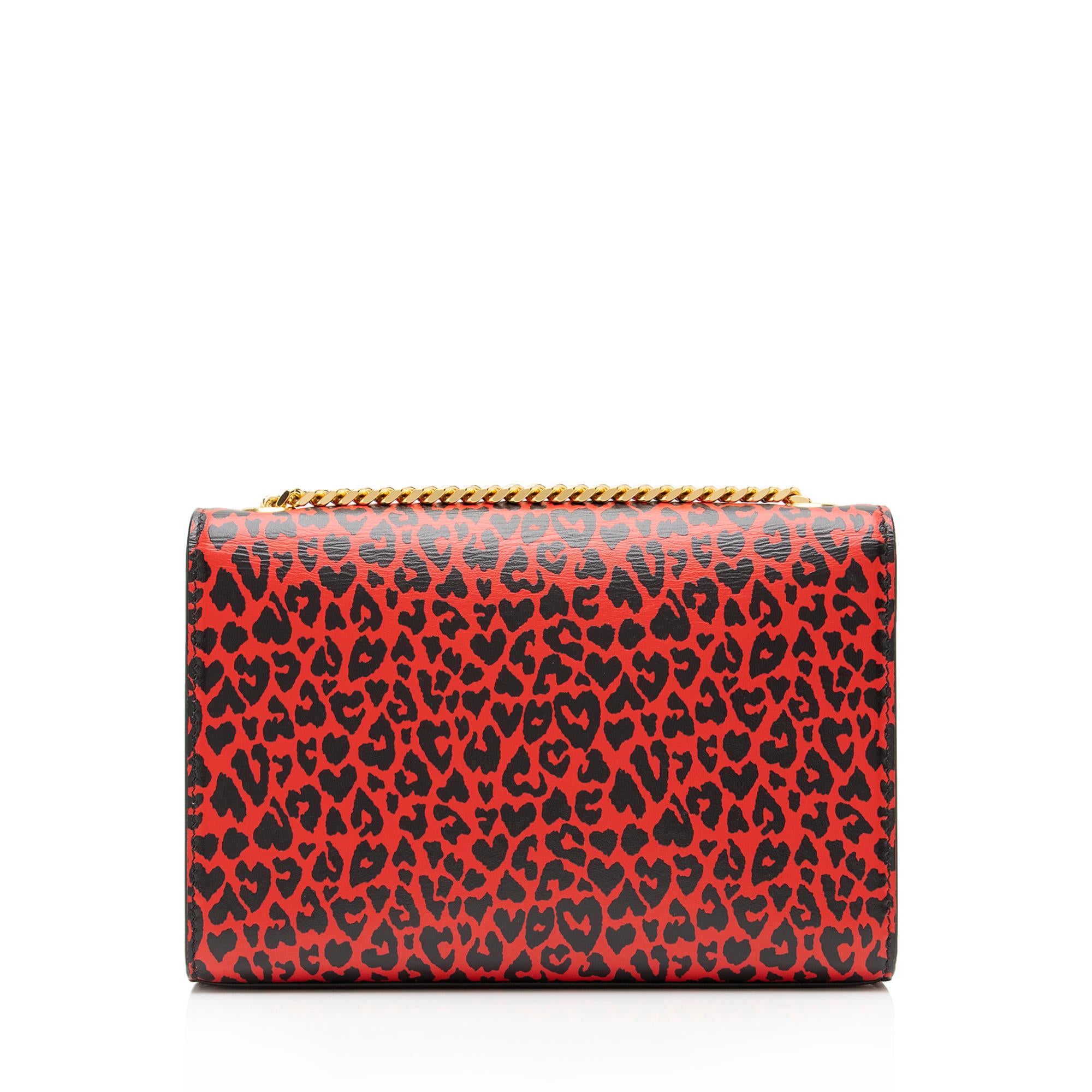 Saint Laurent Leopard Heart Print Leather Monogram Kate Chain Small Shoulder Bag (SHF-Z47rYb)