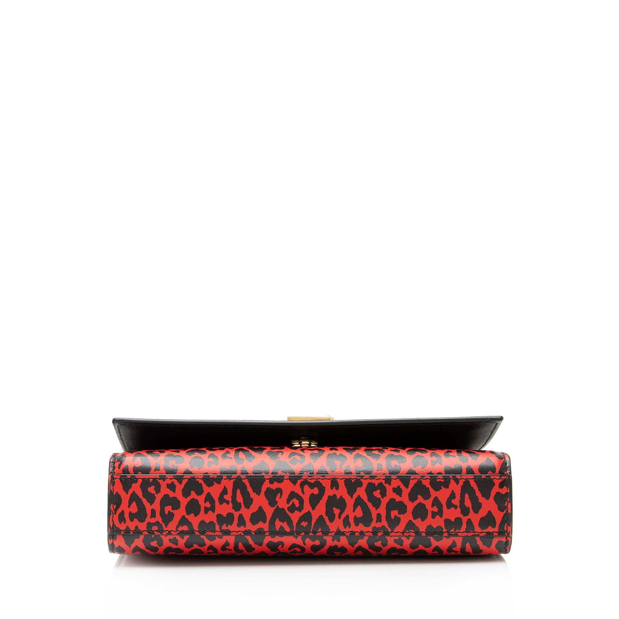 Saint Laurent Leopard Heart Print Leather Monogram Kate Chain Small Shoulder Bag (SHF-Z47rYb)