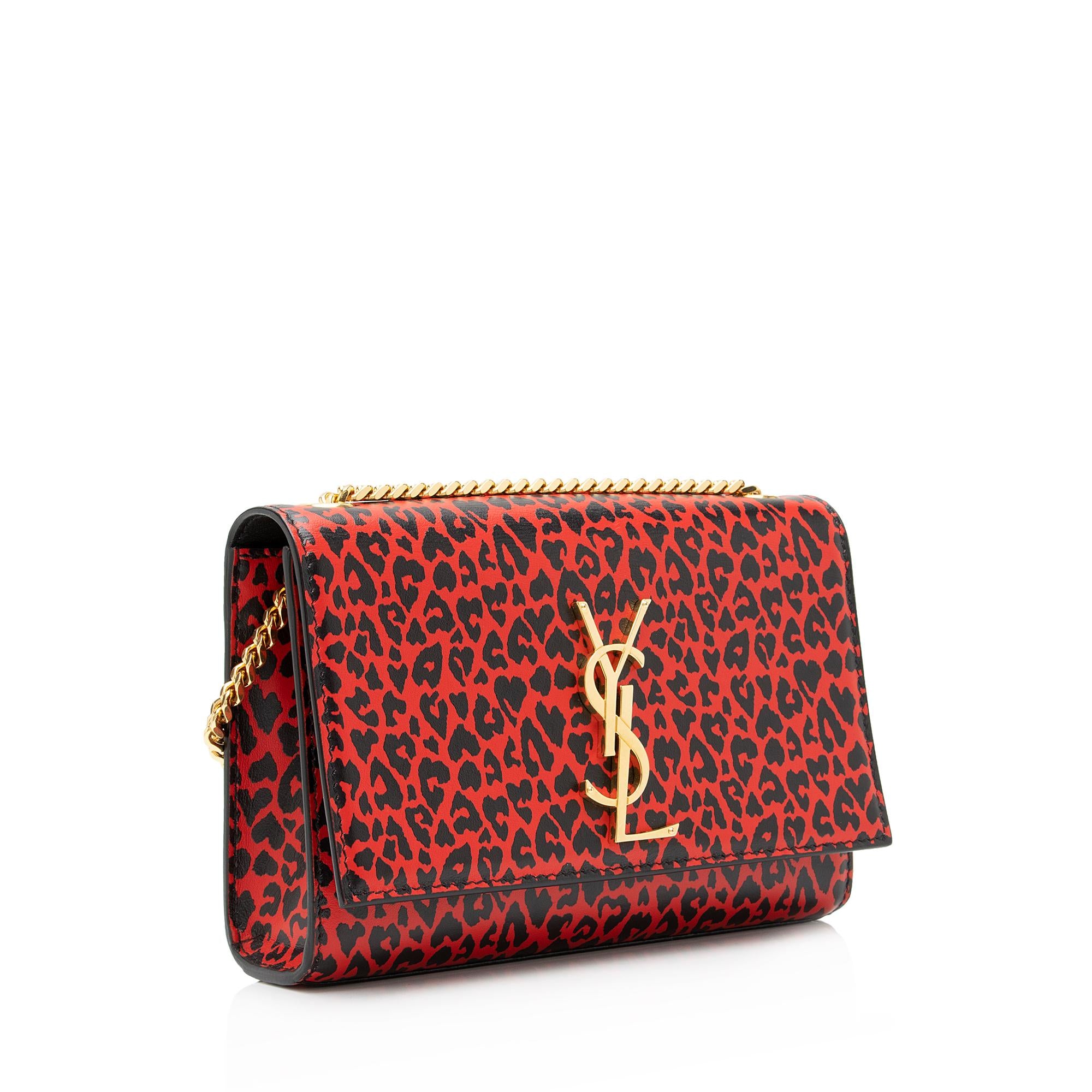 Saint Laurent Leopard Heart Print Leather Monogram Kate Chain Small Shoulder Bag (SHF-Z47rYb)