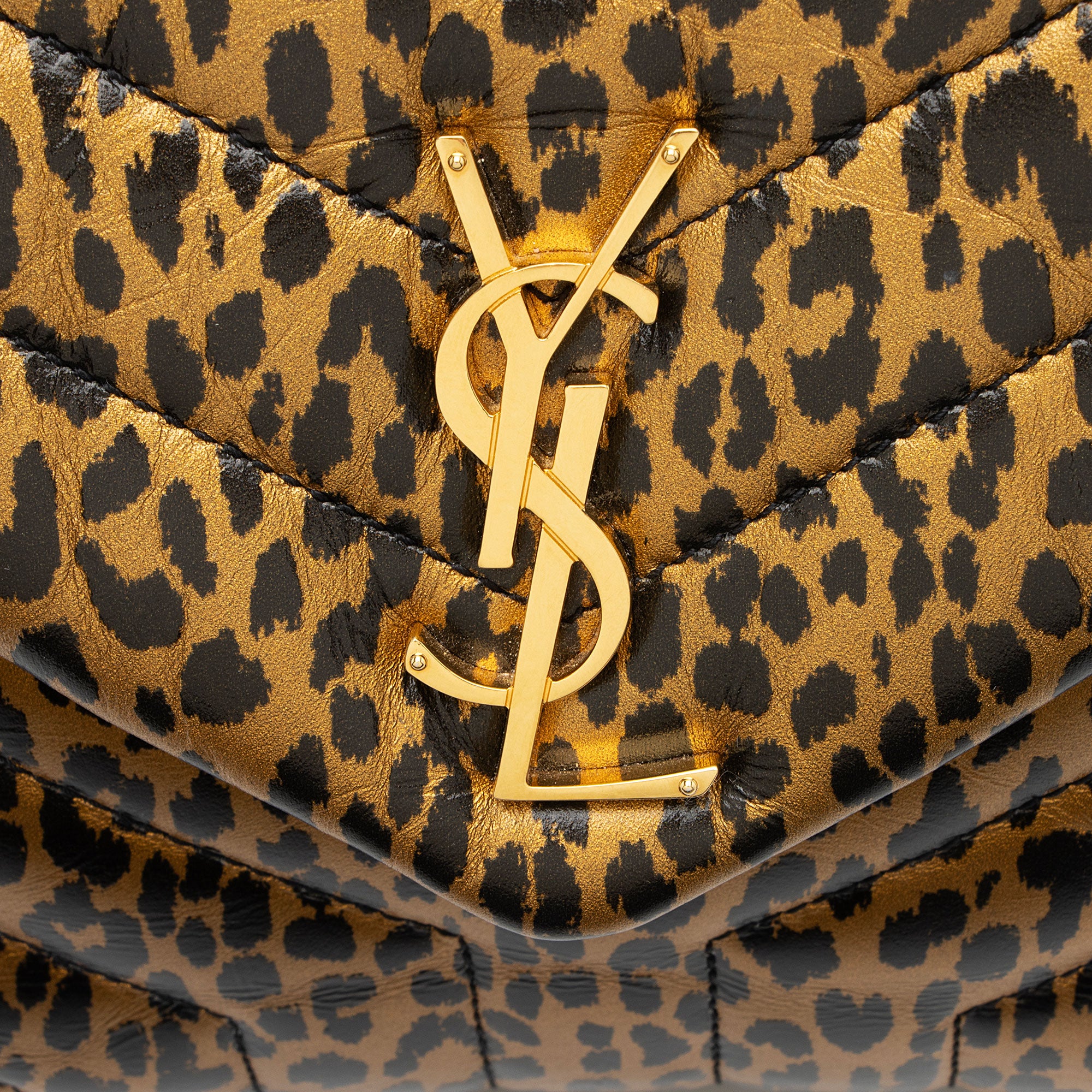 Saint Laurent Leopard Matelasse Calfskin Monogram LouLou Chain Small Shoulder