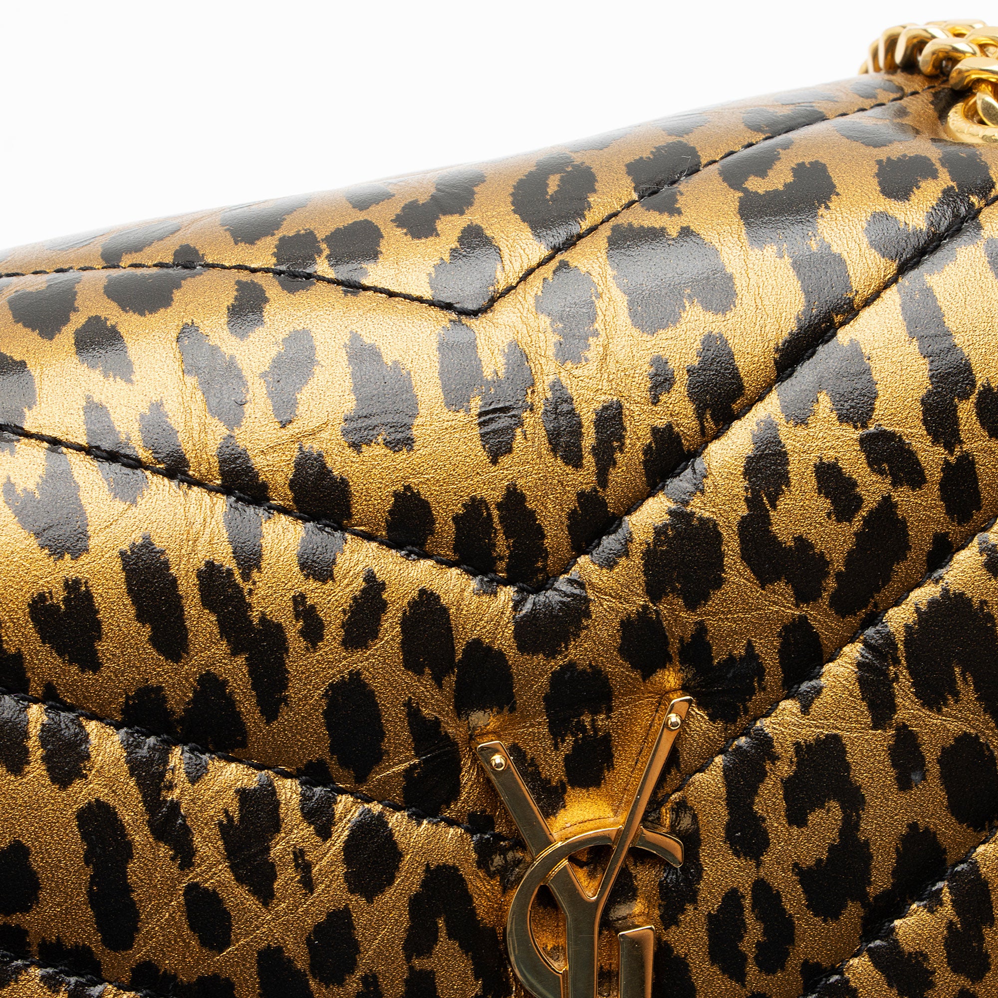 Saint Laurent Leopard Matelasse Calfskin Monogram LouLou Chain Small Shoulder