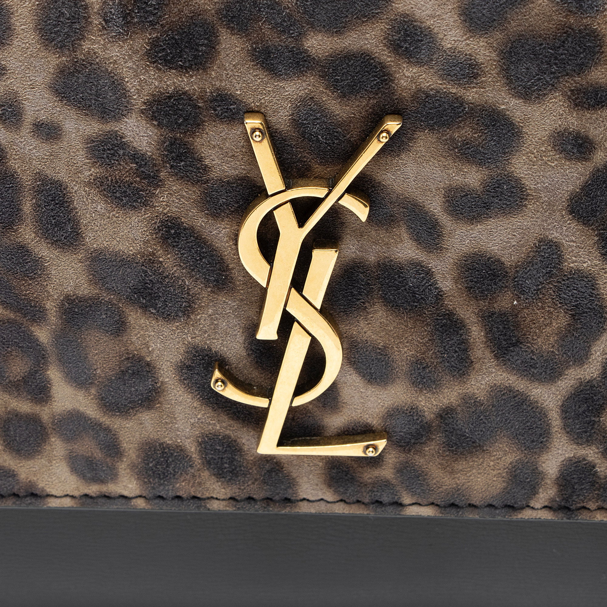 Saint Laurent Leopard Printed Suede Monogram Sunset Medium Shoulder Bag