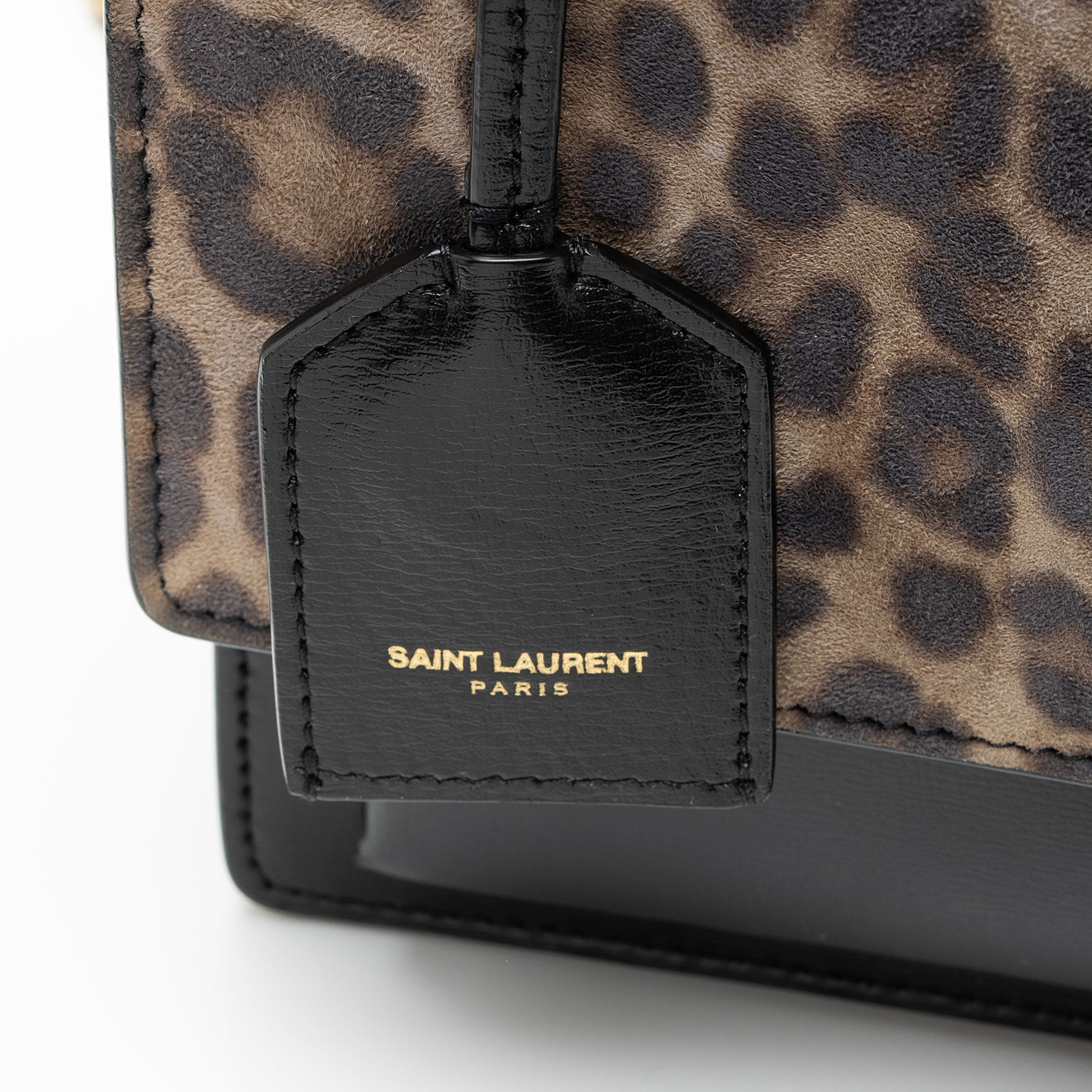 Saint Laurent Leopard Printed Suede Monogram Sunset Medium Shoulder Bag