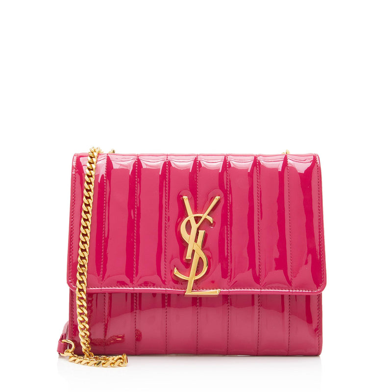 Saint Laurent Matalasse Patent Leather Monogram Vicky Chain Wallet SH LuxeDH