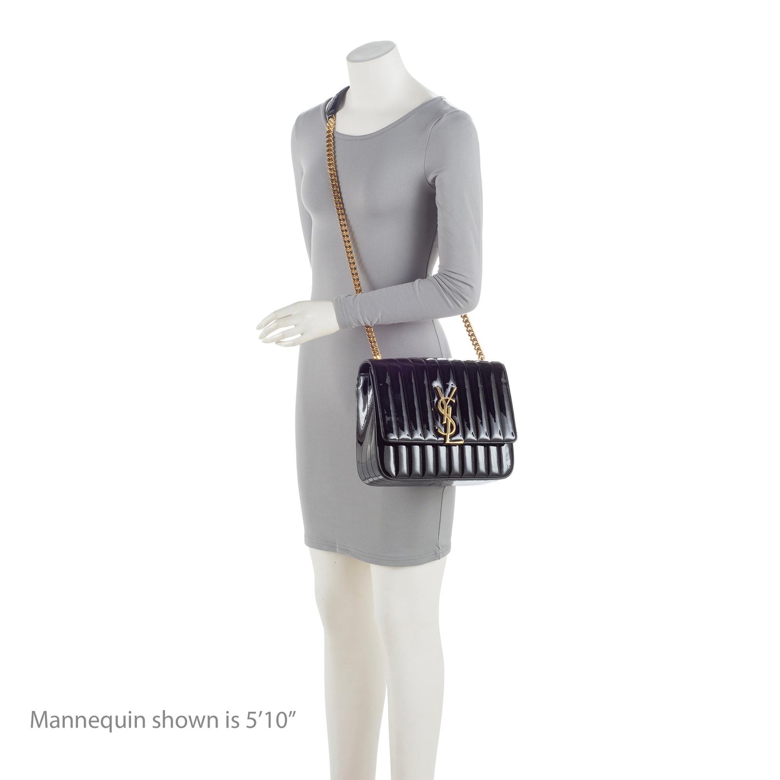 Saint Laurent Matalasse Patent Leather Monogram Vicky Large Shoulder B LuxeDH