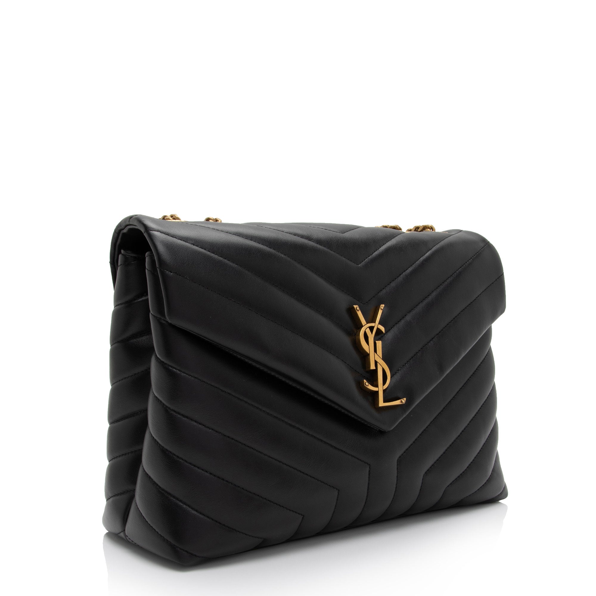 Saint Laurent Matelasse Calfskin Monogram LouLou Chain Medium Shoulder Bag (SHF-uqtKvy)