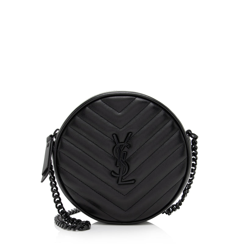 Saint Laurent Matelasse Calfskin Monogram Vinyle Round Camera Bag (SHF-TICycU)