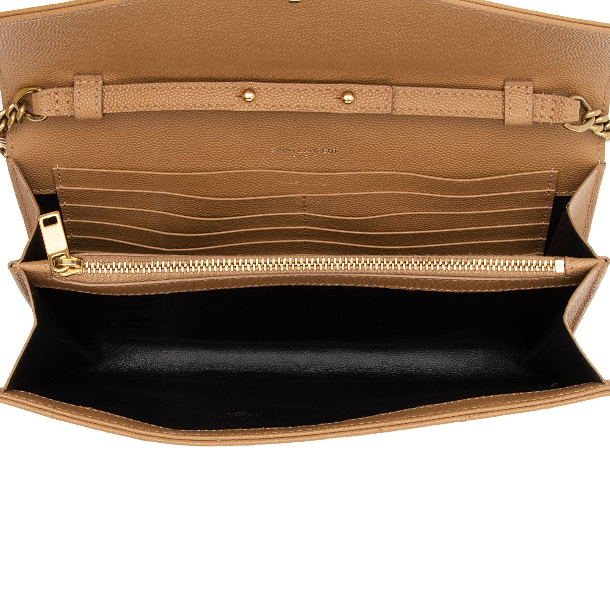 Saint Laurent Matelasse Grain de Poudre Monogram Chain Wallet (SHF-QuiirS)