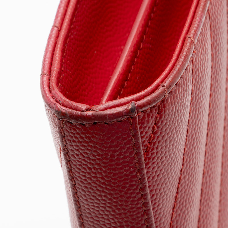 Saint Laurent Monogram Chain Wallet Grain de Poudre Leather Red