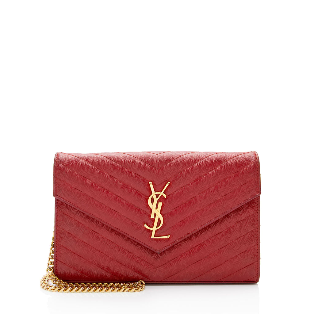 Saint Laurent Matelasse Grain de Poudre Monogram Envelope Chain Wallet –  LuxeDH