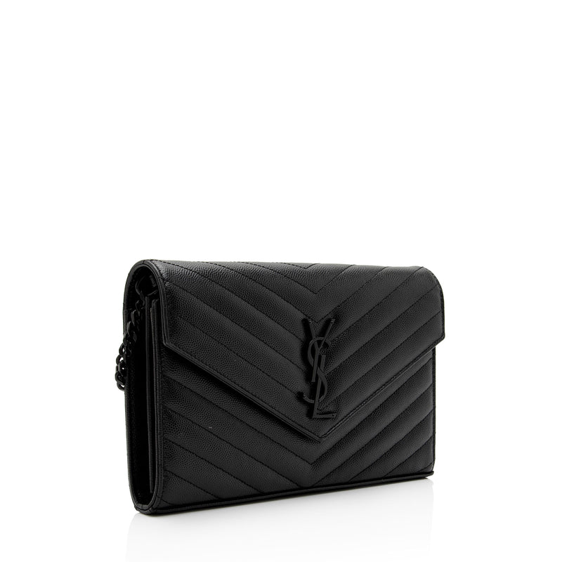Saint Laurent Monogram Ysl Matelasse Leather Wallet-on-Chain, Black