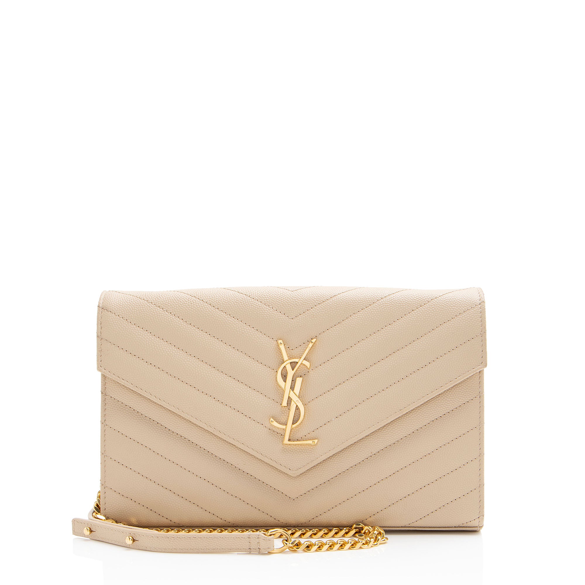 Saint Laurent Matelasse Grain de Poudre Monogram Chain Wallet (SHF-4h5maT)
