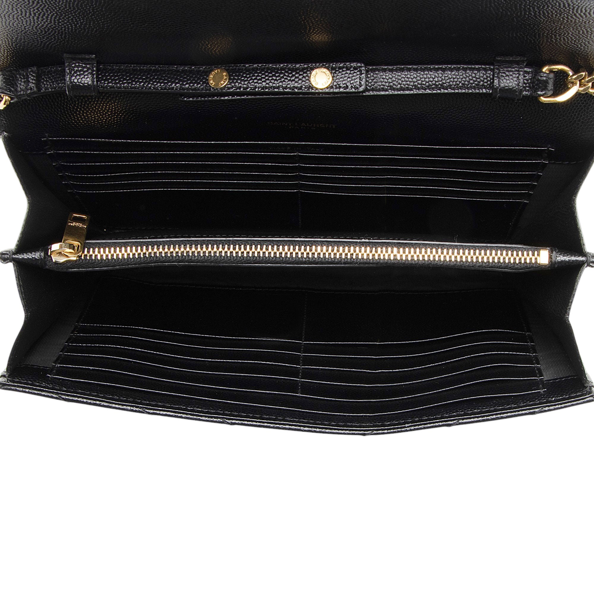Saint Laurent Matelasse Grain de Poudre Monogram Chain Wallet (SHF-fpbhkV)