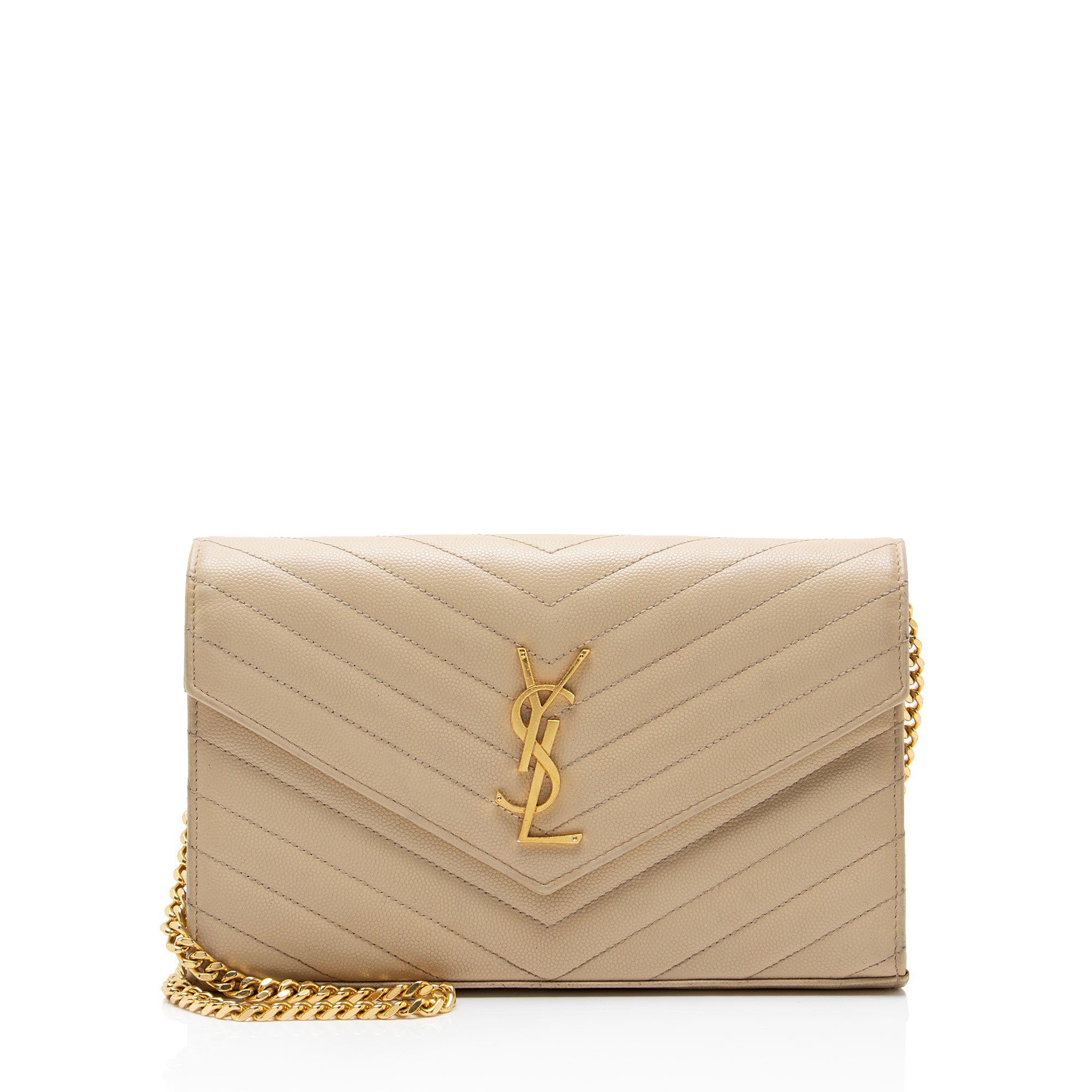 Saint Laurent Matelasse Grain de Poudre Monogram Chain Wallet