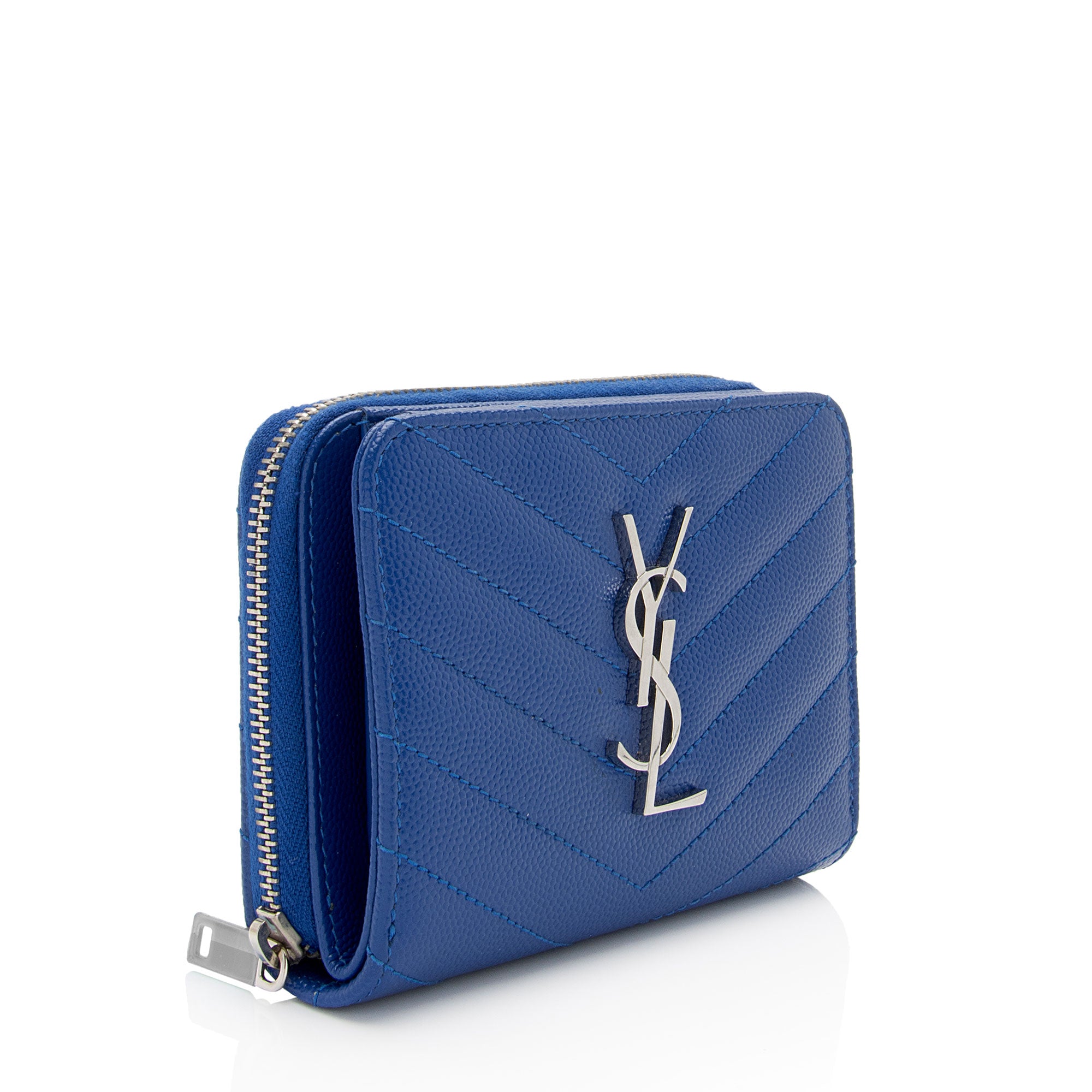 Saint Laurent Matelasse Grain de Poudre Monogram Compact Zip Around Wallet (SHF-haBtSP)