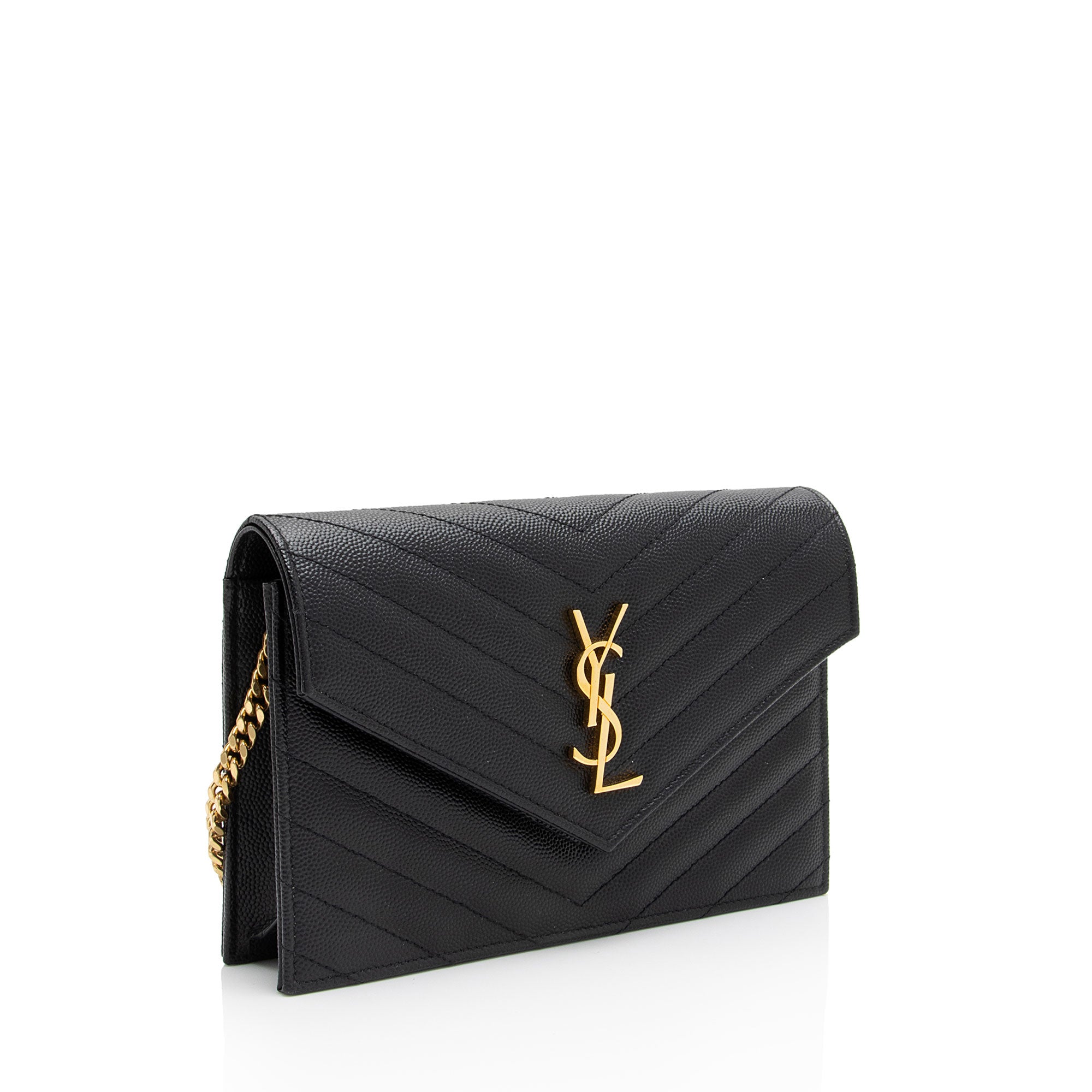 Saint Laurent Matelasse Grain de Poudre Monogram Envelope Chain Wallet (SHF-DR4kKW)