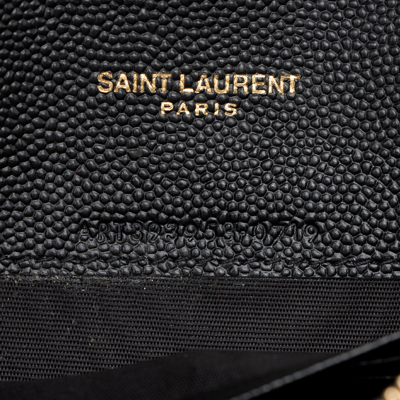 Saint Laurent Matelasse Grain de Poudre Monogram Envelope Chain Wallet (SHF-zpgjlD)