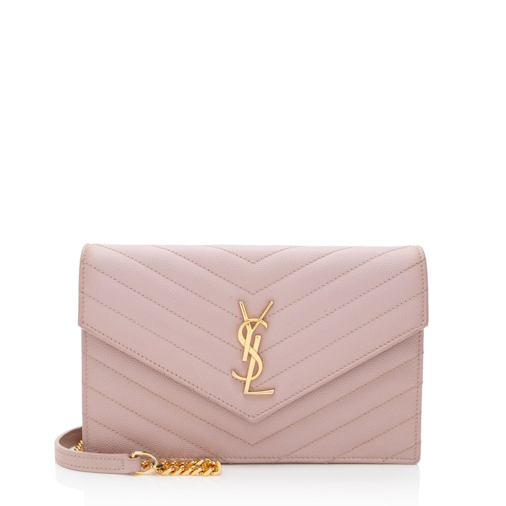 Saint Laurent Matelasse Grain de Poudre Monogram Envelope Chain Wallet