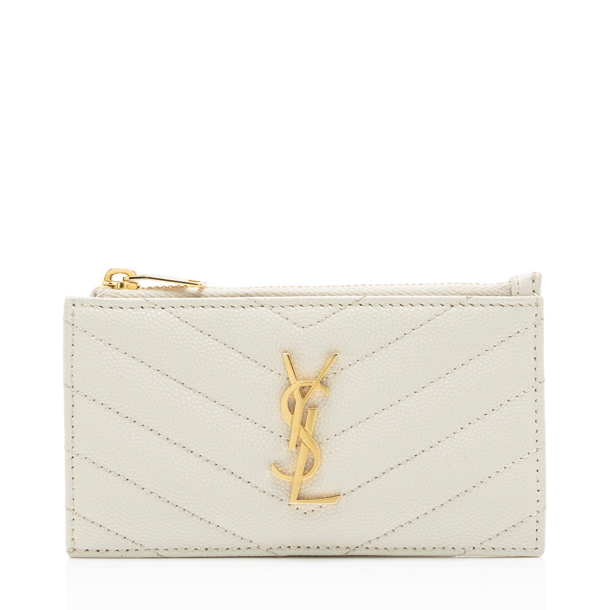 Saint Laurent Matelasse Grain de Poudre Monogram Fragments Zipper Card Case