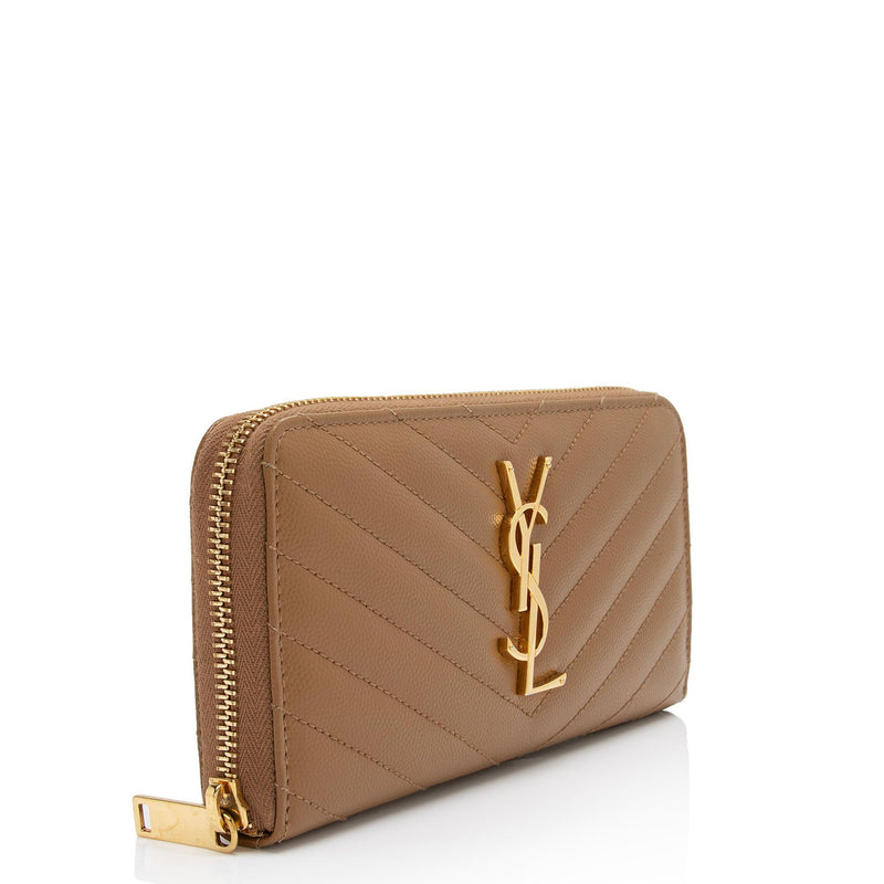 Saint Laurent Black Monogram Chevron Leather Compact Zip Around Wallet