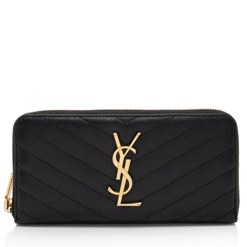 Saint Laurent Matelasse Grain de Poudre Monogram Zip Around Wallet (SHF-YBU9hg)