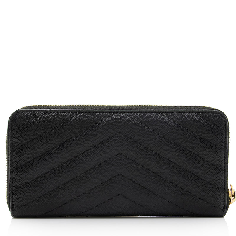 Saint Laurent Matelasse Grain de Poudre Monogram Zip Around Wallet (SHF-O3K7M8)