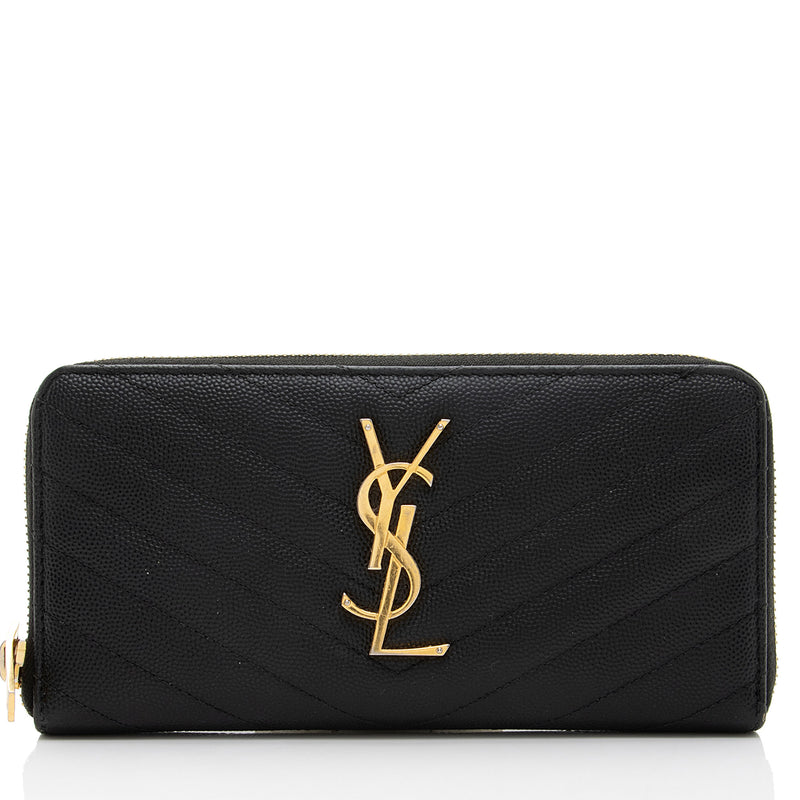 Saint Laurent Matelasse Grain de Poudre Monogram Zip Around Wallet (SHF-O3K7M8)