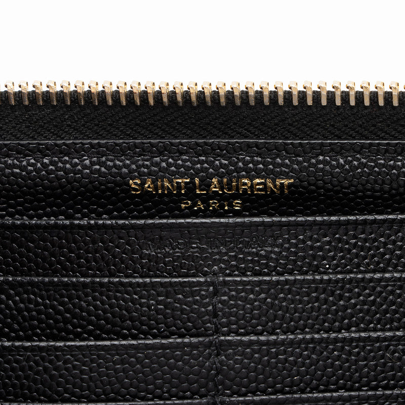 Saint Laurent Matelasse Grain de Poudre Monogram Zip Around Wallet (SHF-O3K7M8)