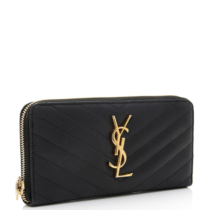 Saint Laurent Matelasse Grain de Poudre Monogram Zip Around Wallet (SHF-O3K7M8)