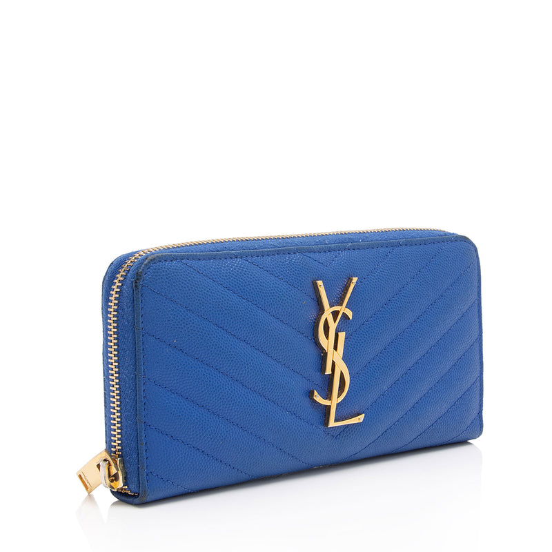 Saint Laurent Matelasse Grain de Poudre Monogram Zip Around Wallet (SHF-GVAGu1)