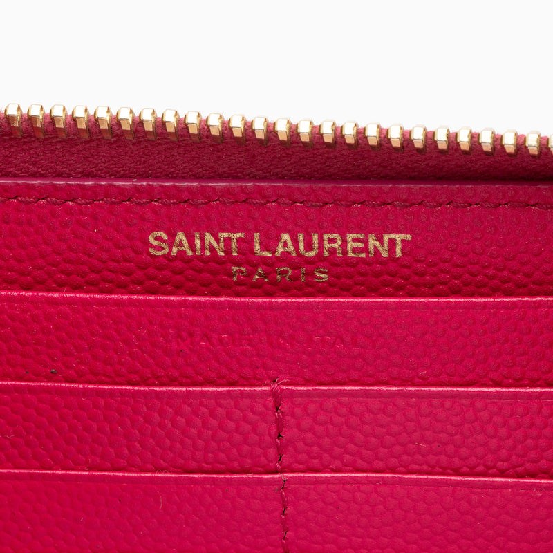 Saint Laurent Matelasse Grain de Poudre Monogram Zip Around Wallet (SHF-hYPXEX)