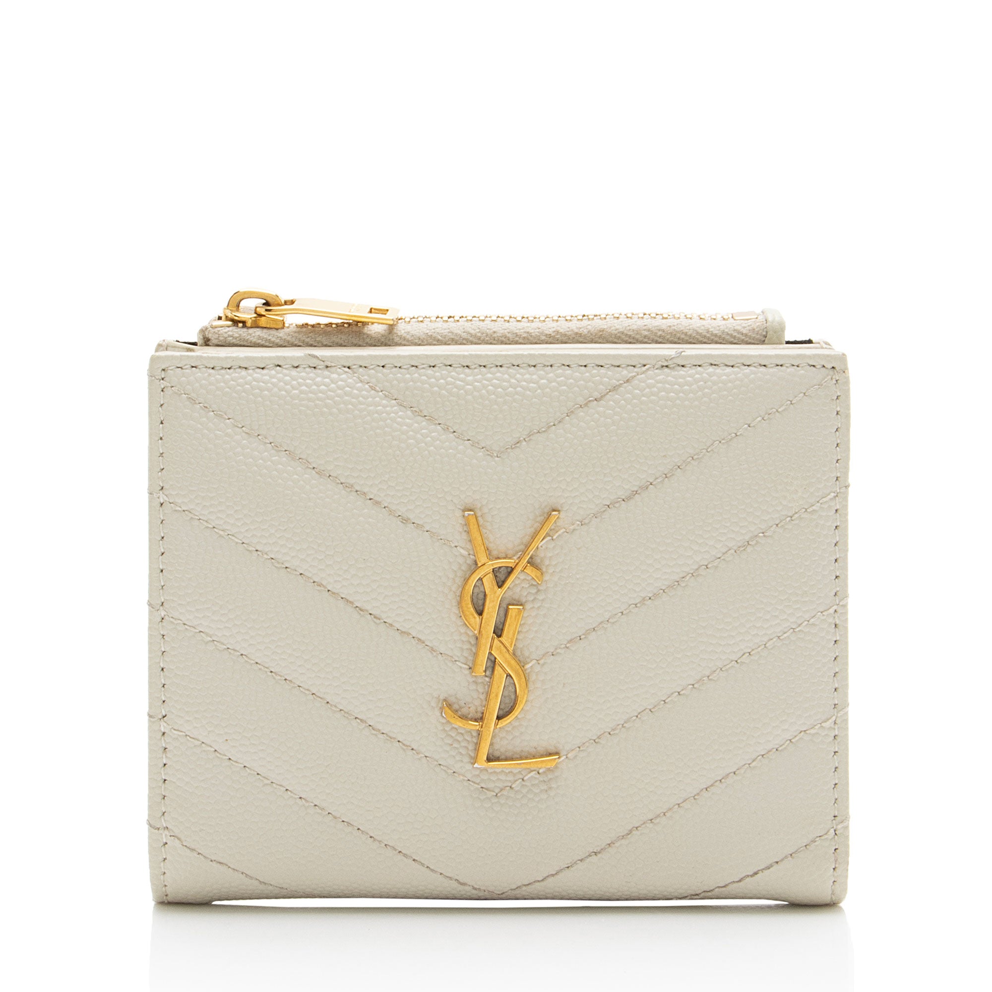 Saint Laurent Matelasse Grain de Poudre Monogram Zipper Card Case