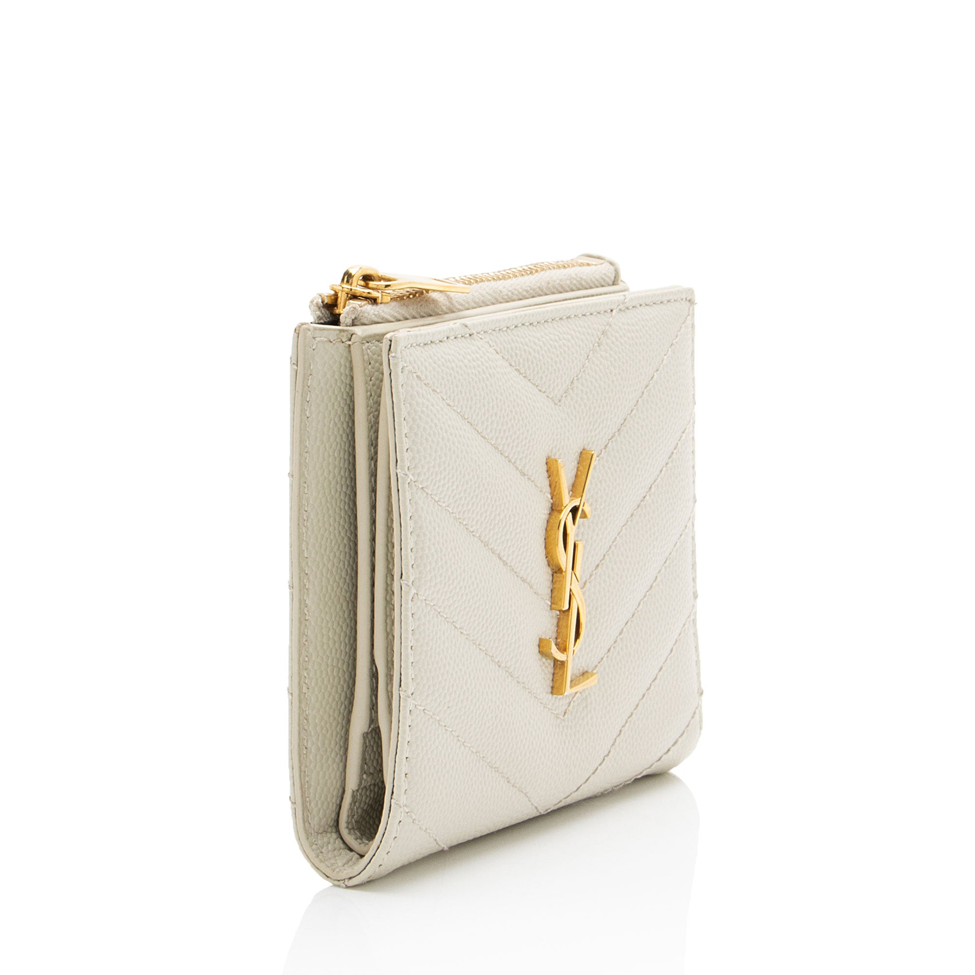 Saint Laurent Matelasse Grain de Poudre Monogram Zipper Card Case