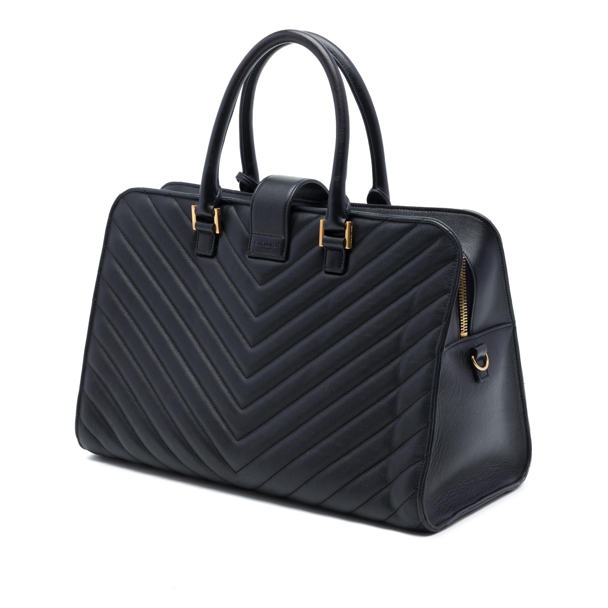 Saint Laurent Medium Chevron Calfskin Monogram Cabas Satchel