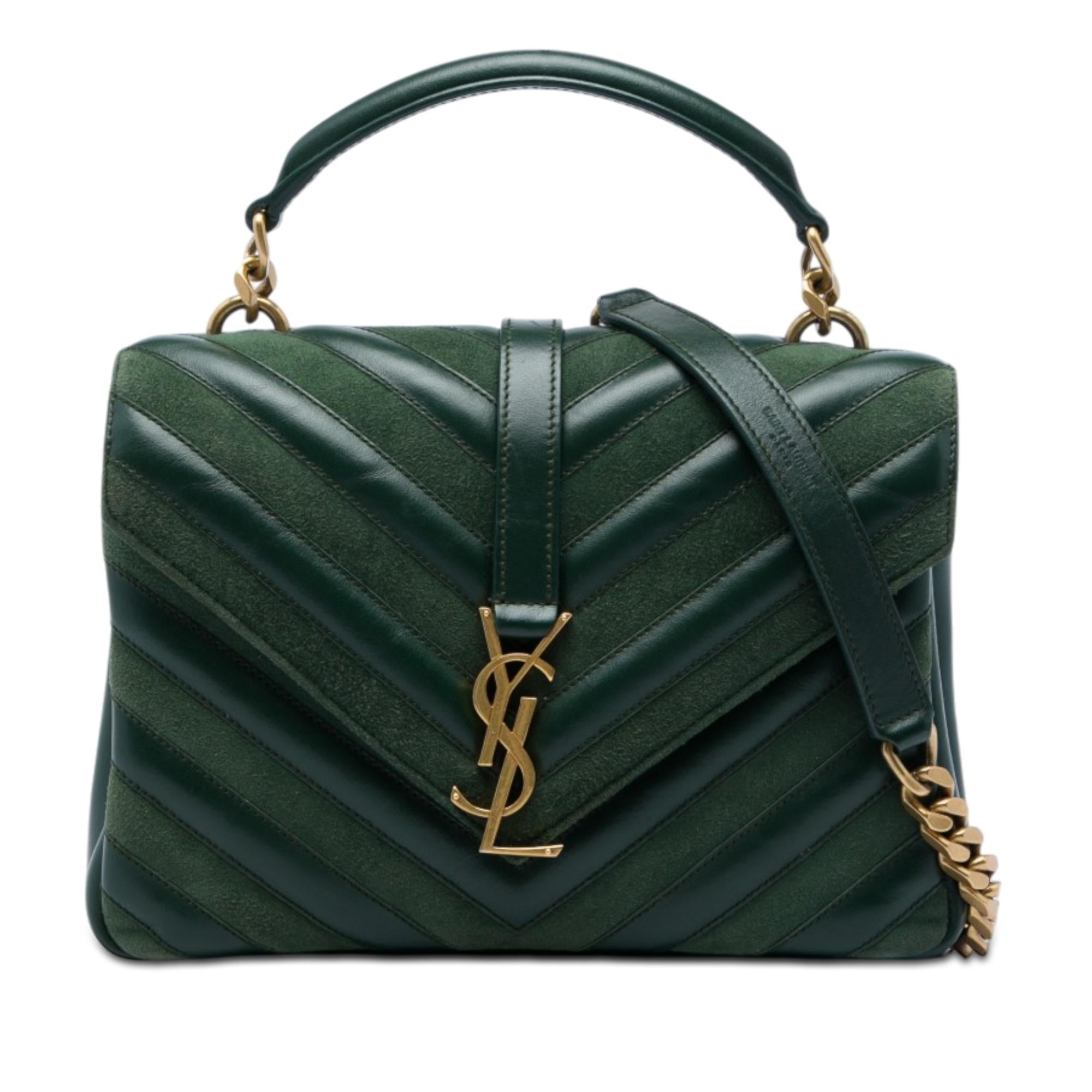 Saint Laurent Medium Chevron Calfskin and Suede Monogram College Satchel