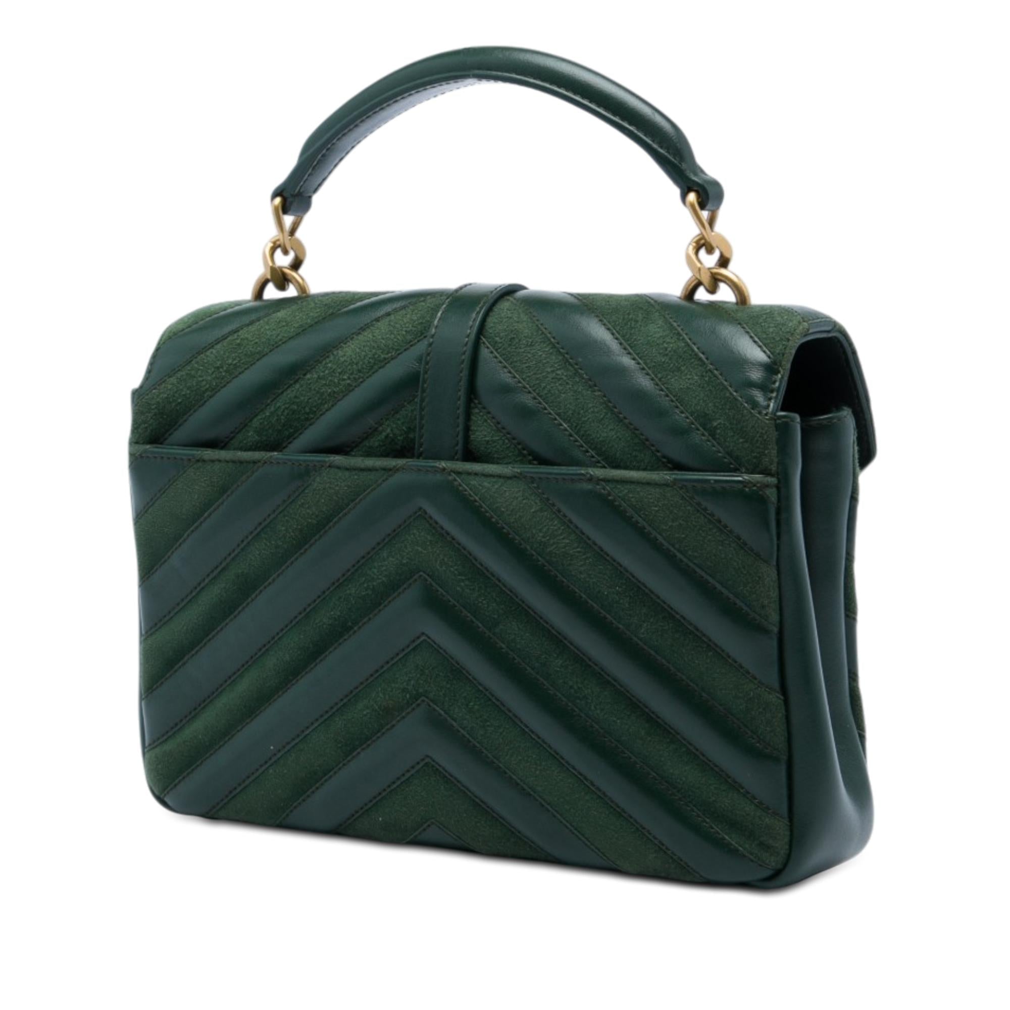 Saint Laurent Medium Chevron Calfskin and Suede Monogram College Satchel