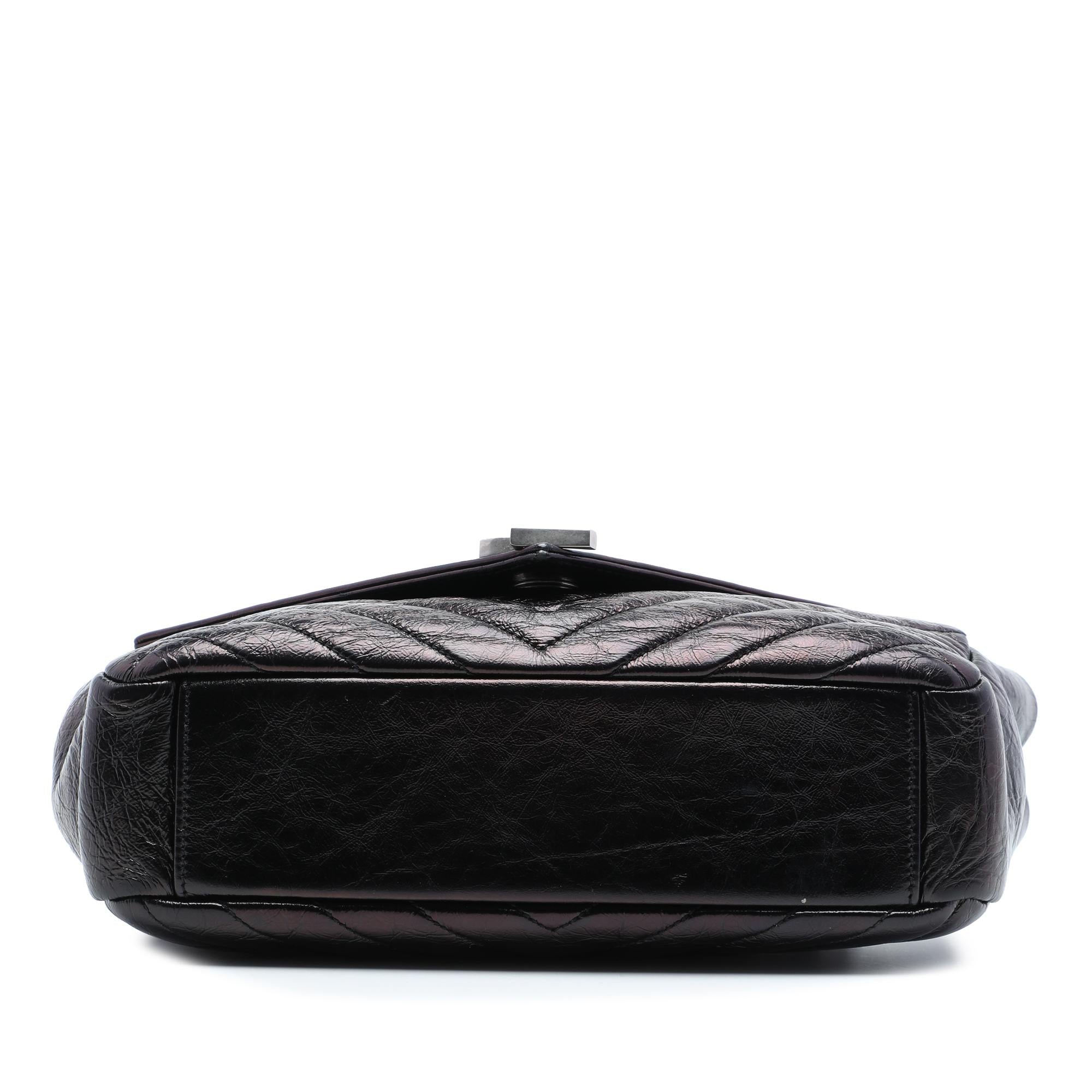 Saint Laurent Medium Chevron Metallic Crinkled Calfskin Punk Chain Bag