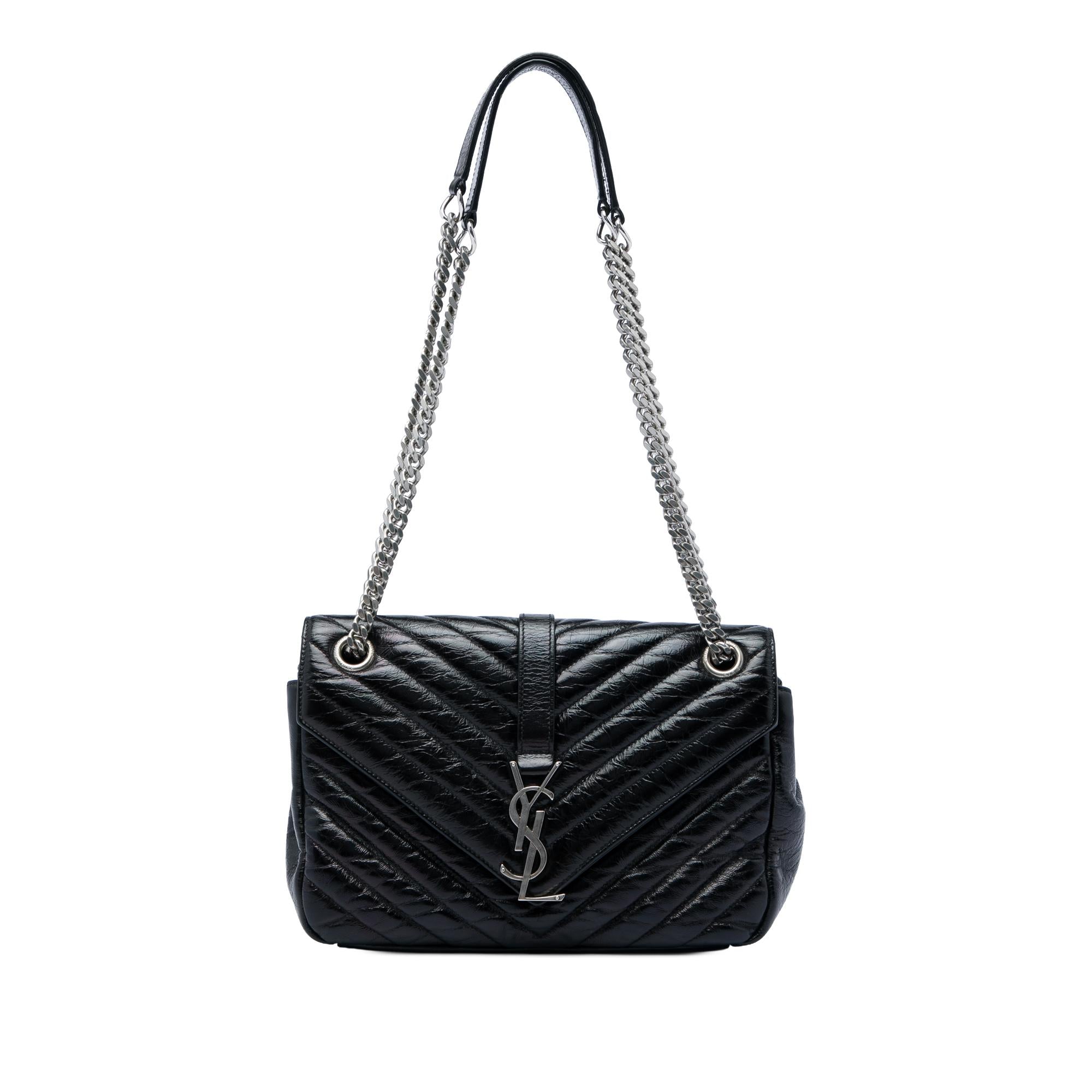 Saint Laurent Medium Chevron Metallic Crinkled Calfskin Punk Chain Bag
