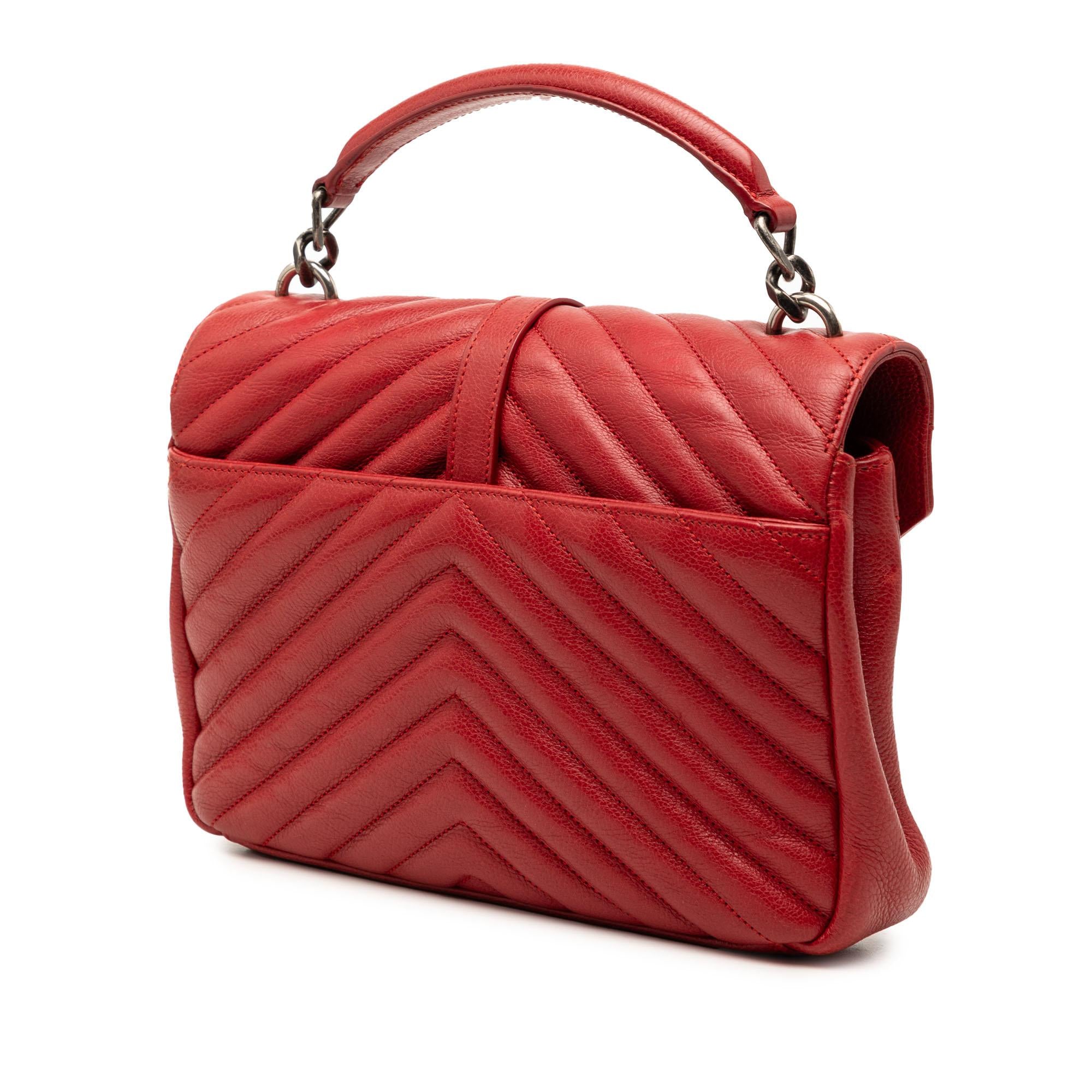 Saint Laurent Medium Chevron Sheepskin Monogram College Satchel