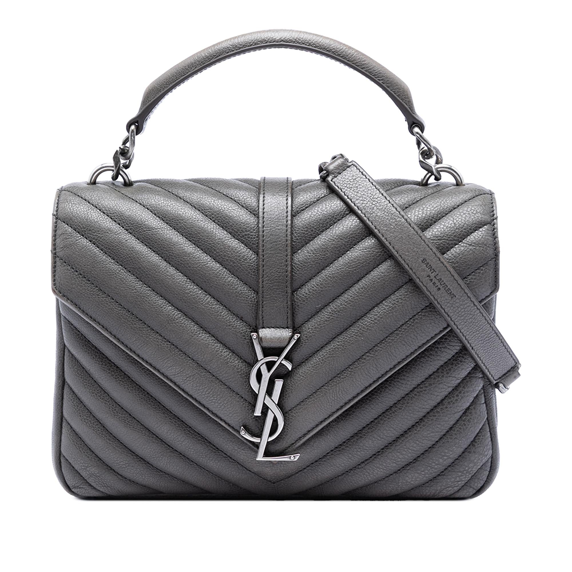 Saint Laurent Medium Chevron Sheepskin Monogram College Satchel